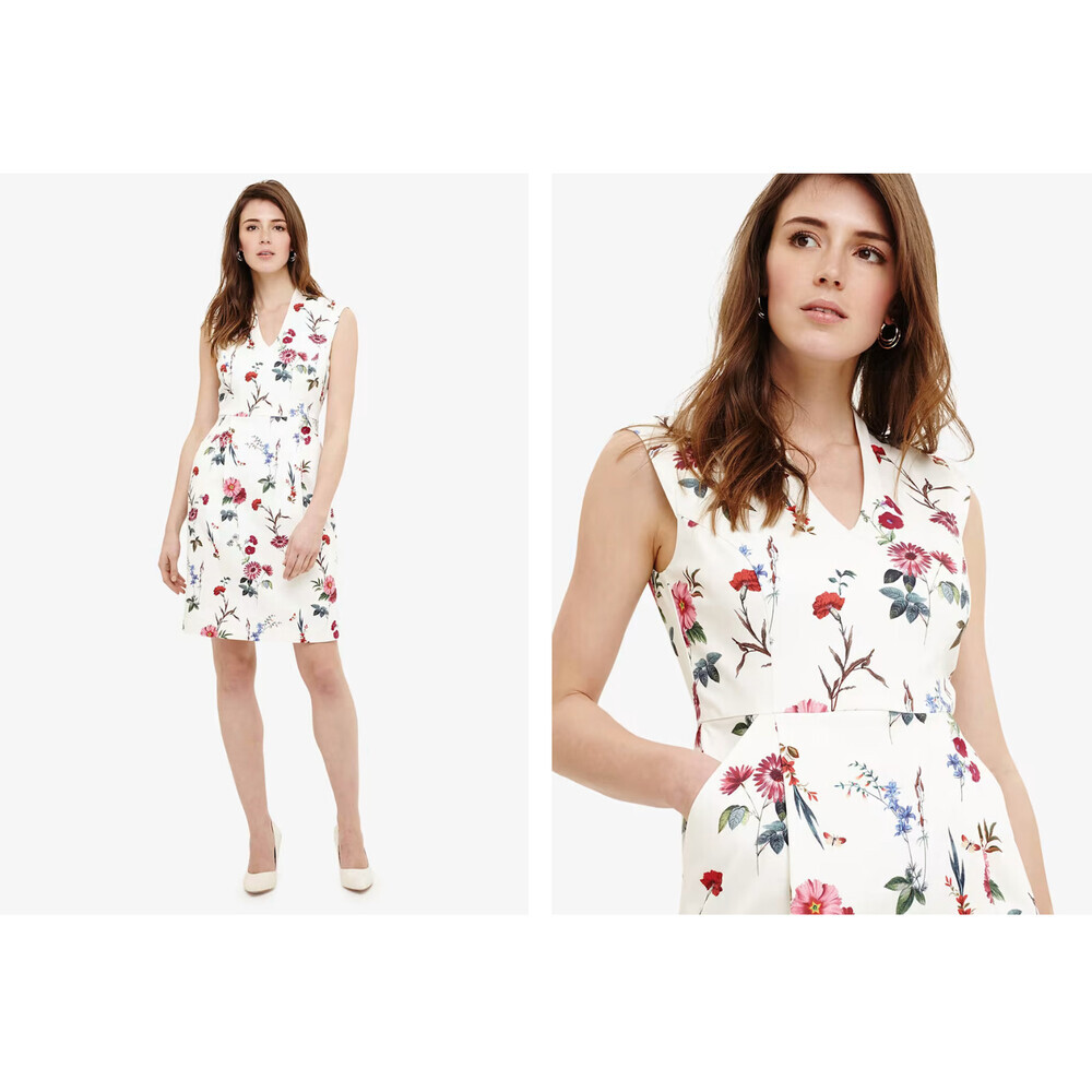 Phase Eight Saffie Short Sleeve Dress In Ivory Floral Print Size 14 US 18UK $359